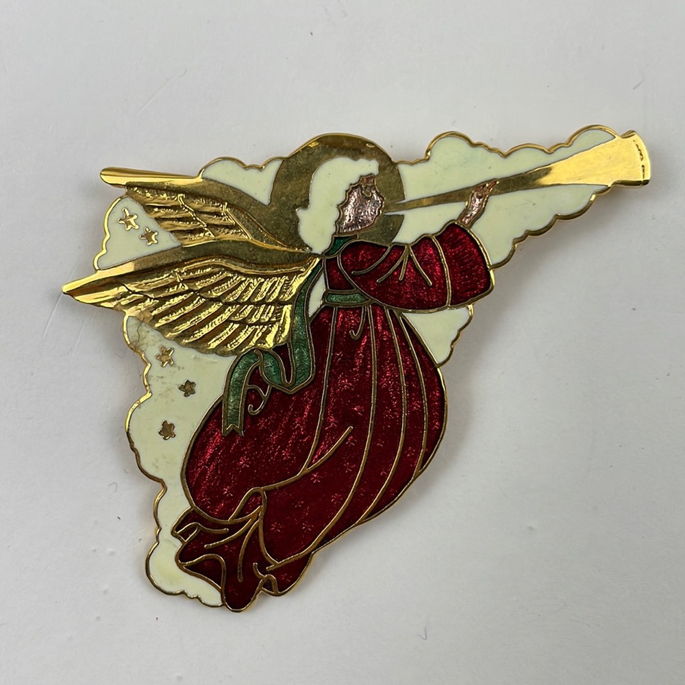 Vintage FISH & CROWN Gold Tone Angel Brooch